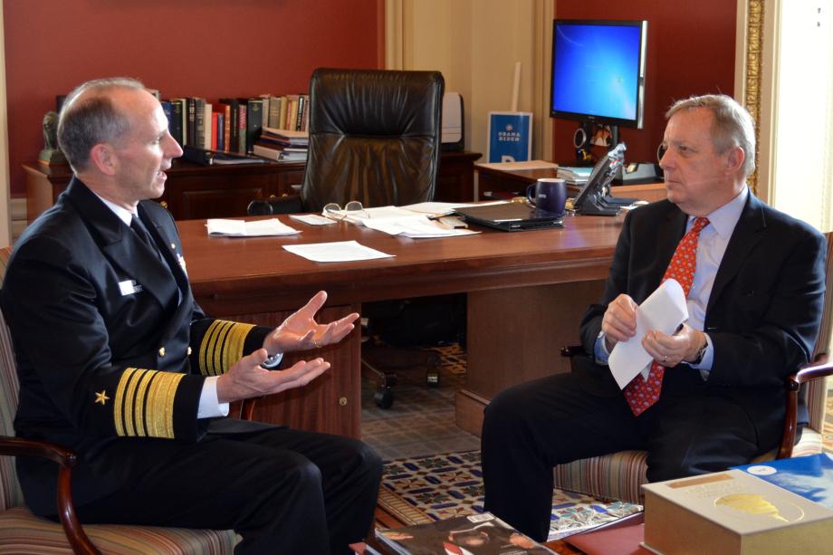 U.S. Senator Dick Durbin (D-IL) met with U.S. Navy Chief of Naval Operations Admiral Jonathan Greenert to discuss defense appropriations.